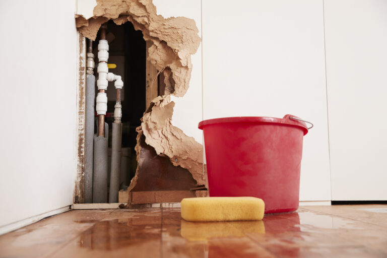 Professional water damage restoration work